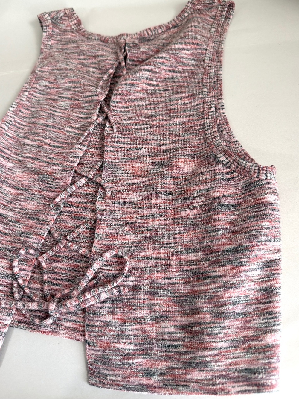 Womens Lace up Back Tank Top  S Small Pink Heathered Cropped Boho Free People